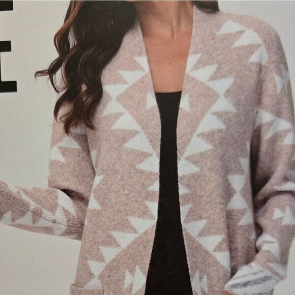 Frye Gray and Cream Cardigan Sweater with Open Front and Long Length - Picture 8 of 11